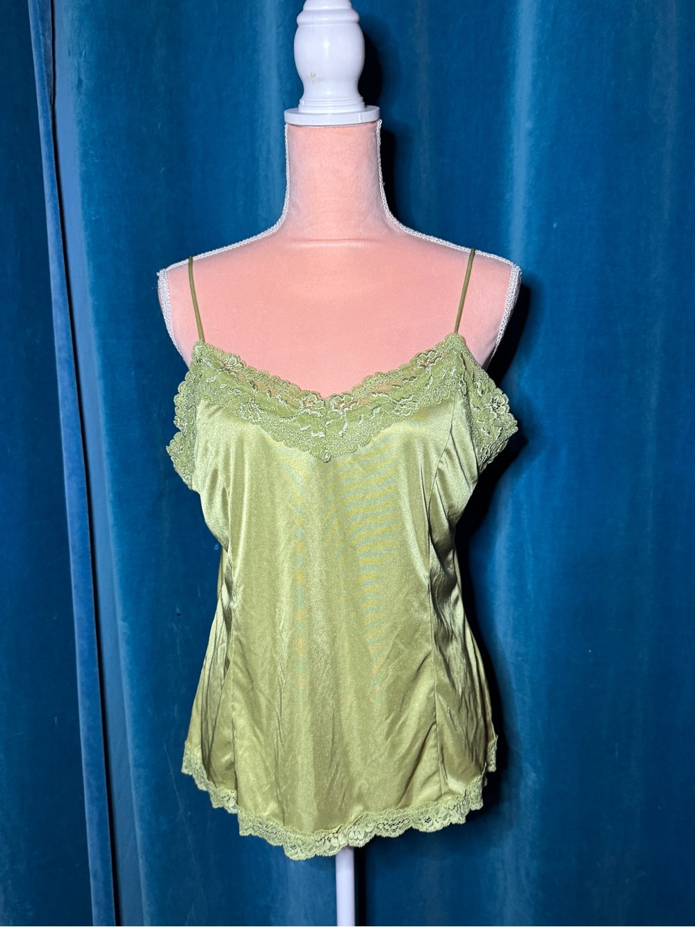 Worthington Olive Green Satin Lace-Trim Camisole